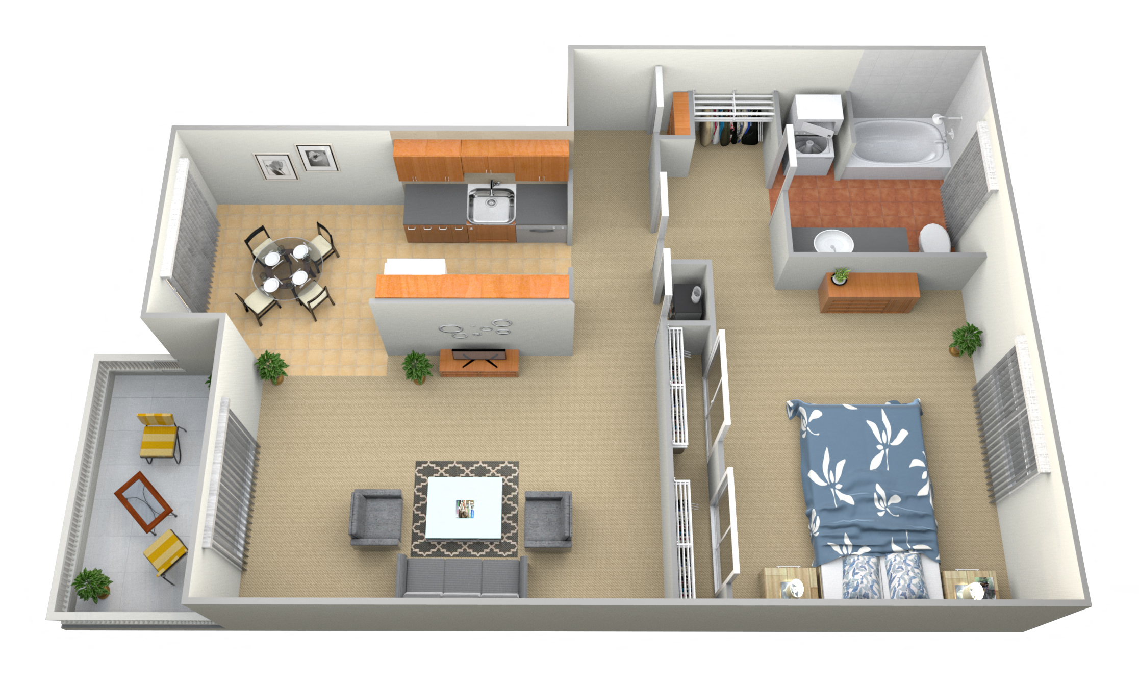 Floor plan for 1 bed, 1 bath, 825 sqft